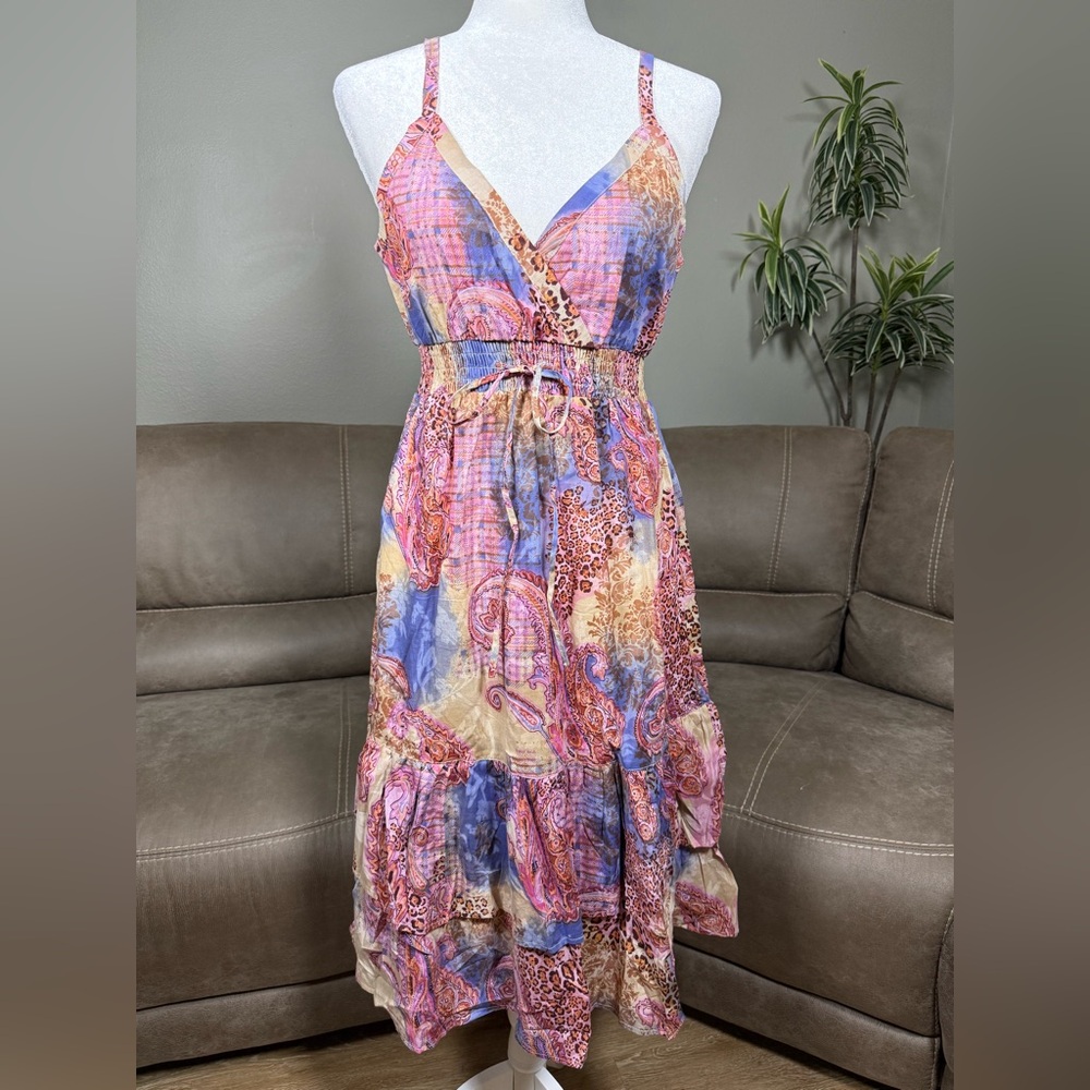 NWT Chaudry KC Anthropologie Leopard Paisley Watercolor Dress Sz M Spring Summer - Picture 2 of 16